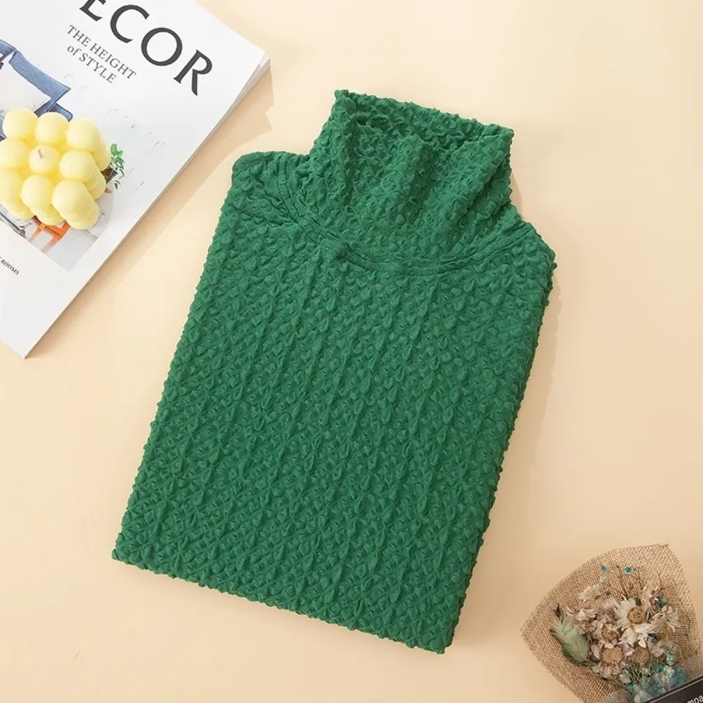 Stretchy Turtleneck Collar Tank Top Sleeveless Crinkle Texture Mesh Blouse Sheer Mesh Hollow Out Sleeveless Vest For Women