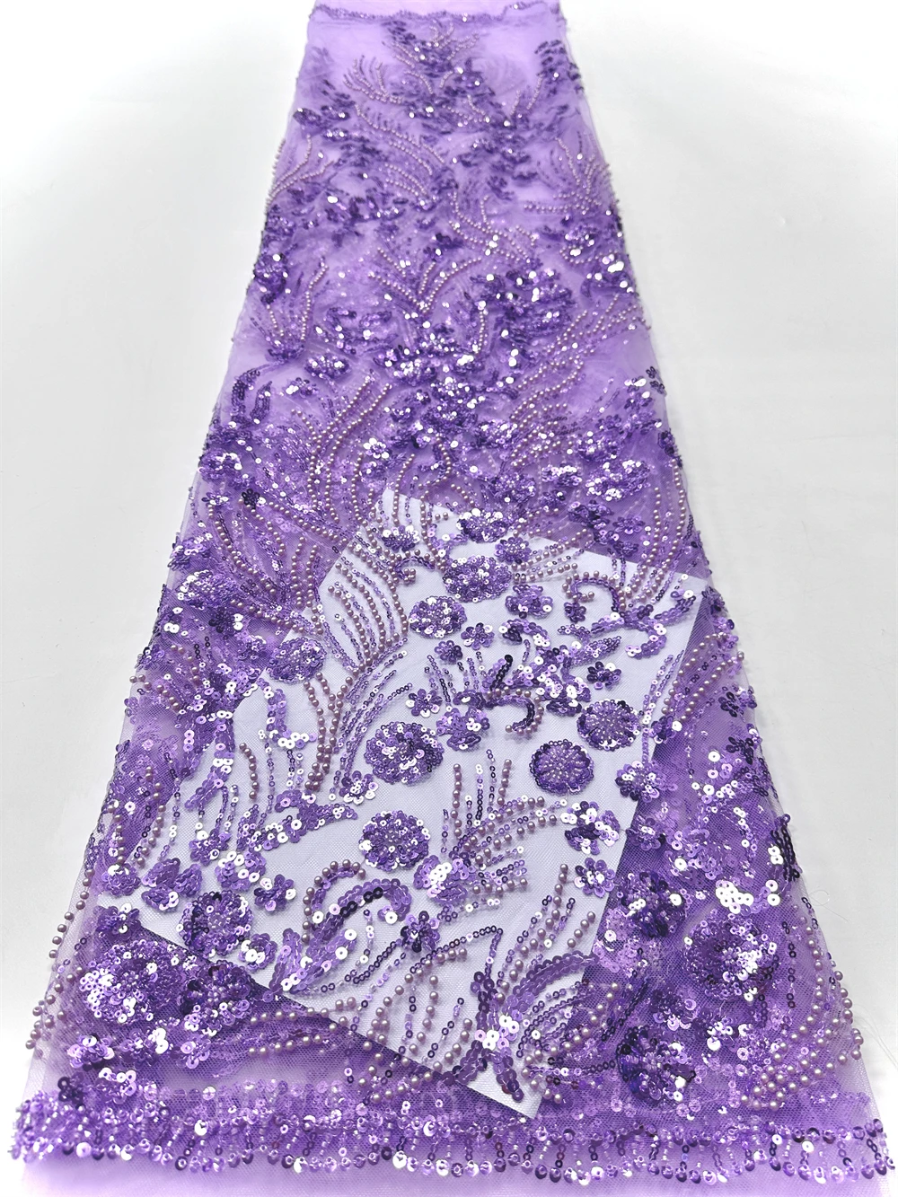 

African Heavy Bead Lace Fabric High-Quality Nigerian Embroidery Sequins French Tulle for Wedding Party Material