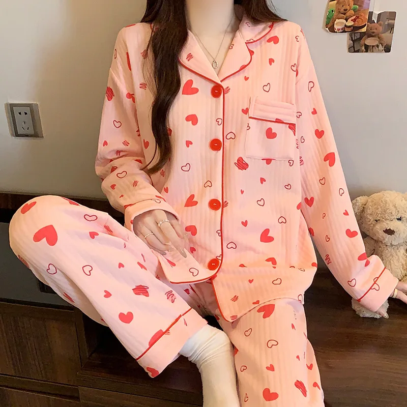 

Милый женский пижамный комплект, зимняя теплая одежда для сна, мягкая и липкая ночная рубашка Ins Pj Set, стеганая домашняя одежда Kawaii, оптовая продажа