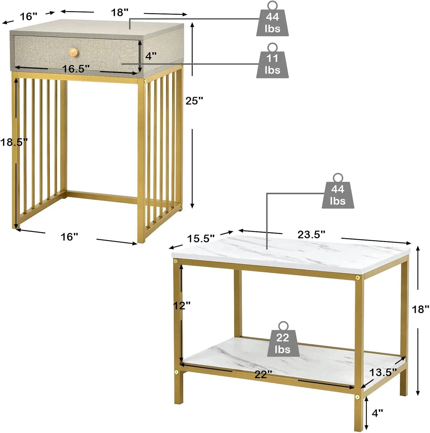 Rectangular Modern Stacking Accent Cocktail Tables for Living Room, 2 in 1 Space-Saving End Table with Drawer, Sofa Side Tables