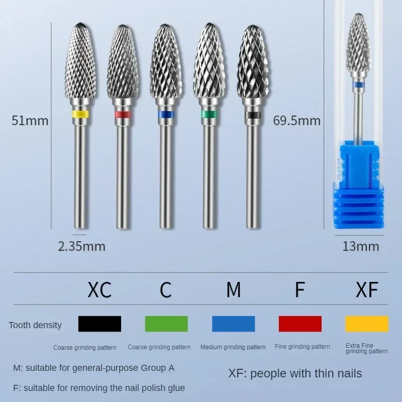 Brocas rotativas de carburo de tungsteno para uñas, accesorios de manicura, herramientas de eliminación de Gel, 5 tamaños