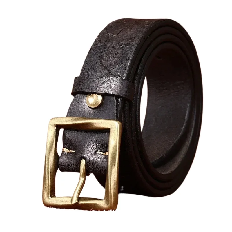 

3.8CM Genuine Leather Men's Belt with High-Quality Copper Buckle