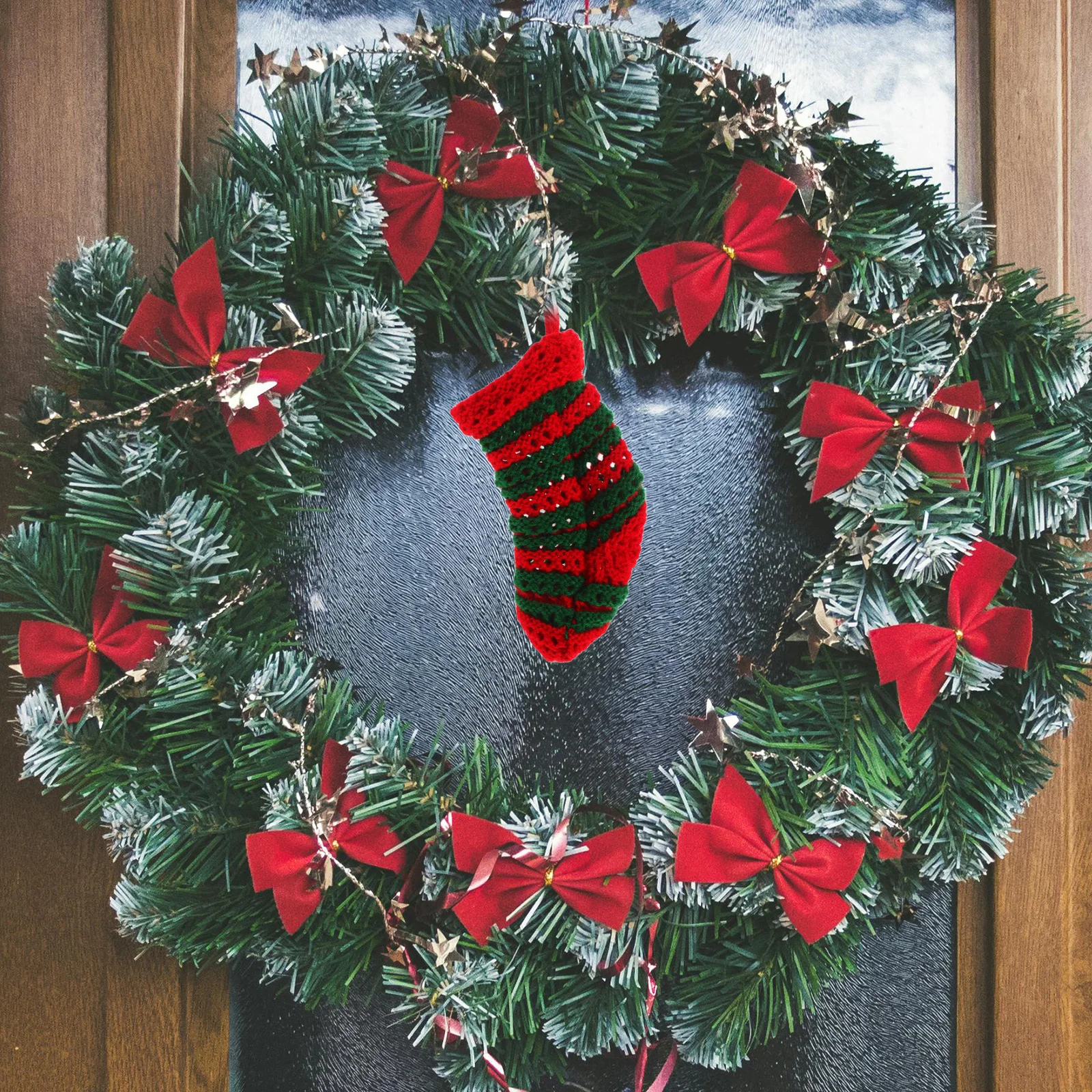 

Small Knit Christmas Stocking Red Green Mini Candy Present Bag Holiday Hanging Decoration Xmas Party Favor Stockings