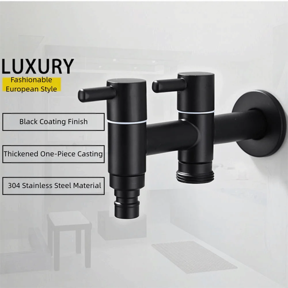 

304 Stainless Steel Washing Machine Faucet Anti Splash Wall Mounted Mop Washing Tap 1in 2out Easy Installation