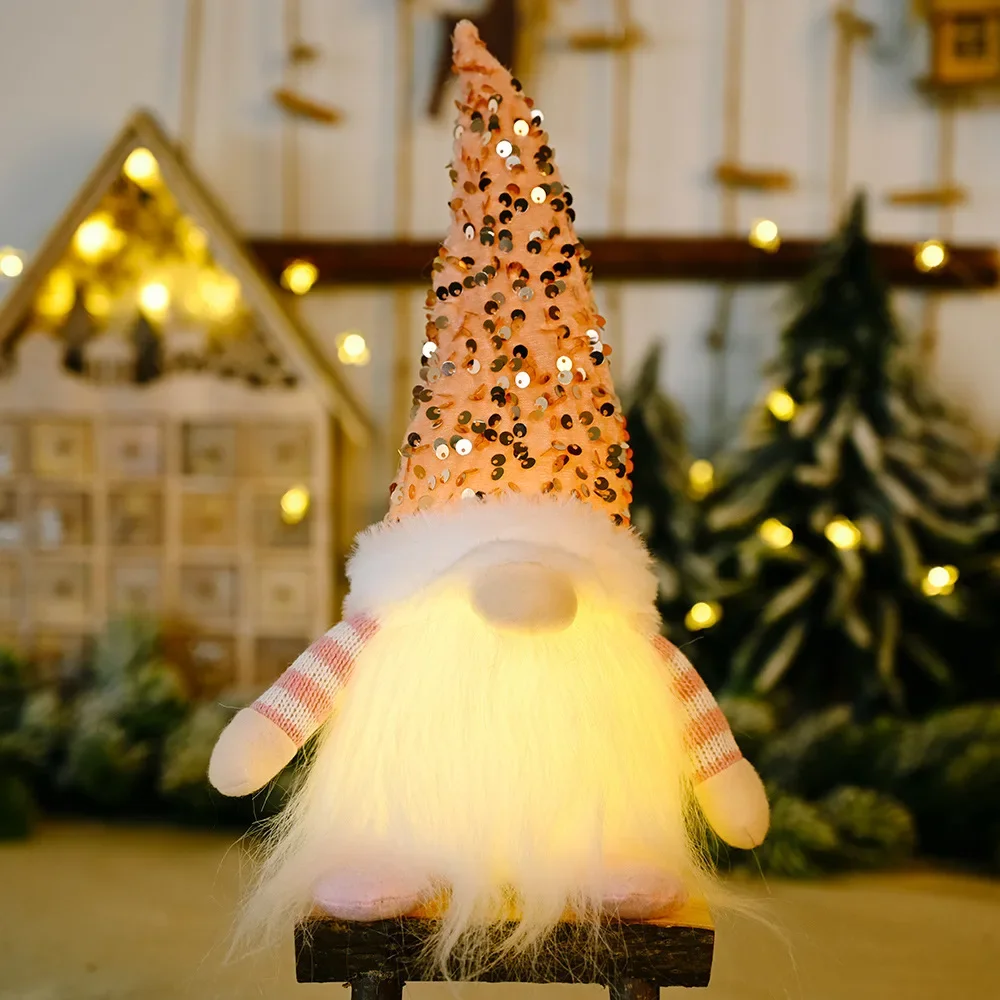 2024 dekoracje świąteczne LED Gnome cekiny lalka bez twarzy lampka nocna na wakacje w domu ozdoba świąteczna prezent Navidad nowy rok