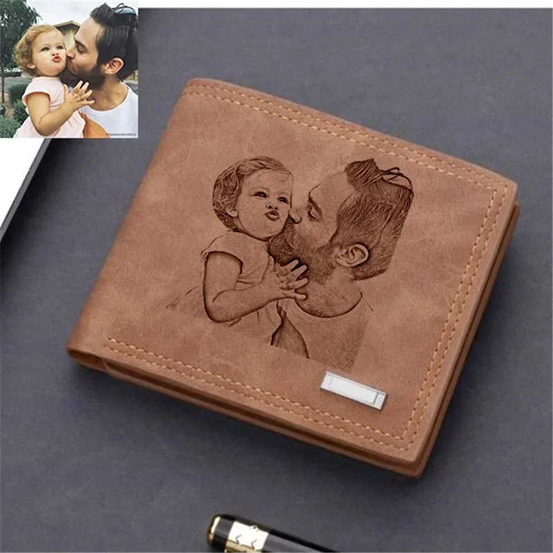 Custom Picture Text Wallet Men PU leather Engraved Photo Card Holder Case Purse Personalized Birthday Anniversary Gift for Him