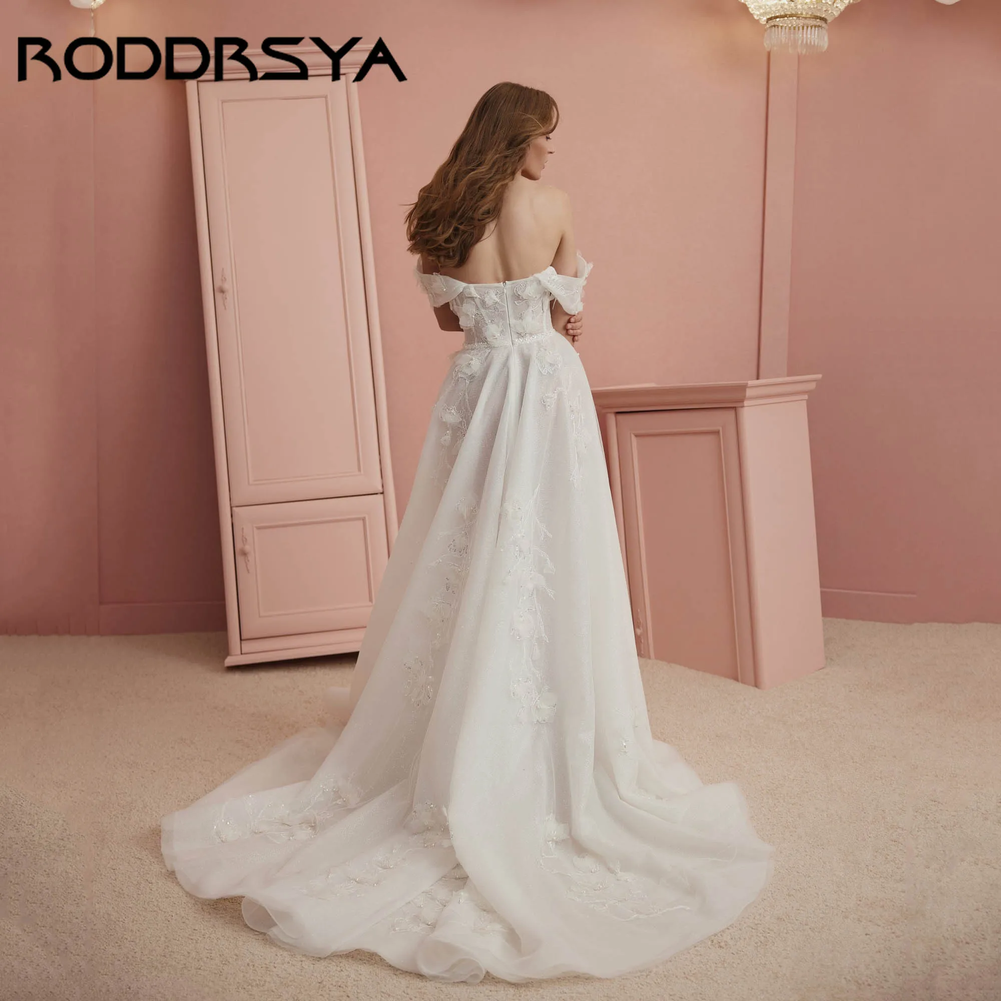 RODDRSYA 3D Flowered Tulle Wedding Dresses Off Shoulder A-line Dream Bridal Gowns Sweetheart Shiny vestidos de novia Customized