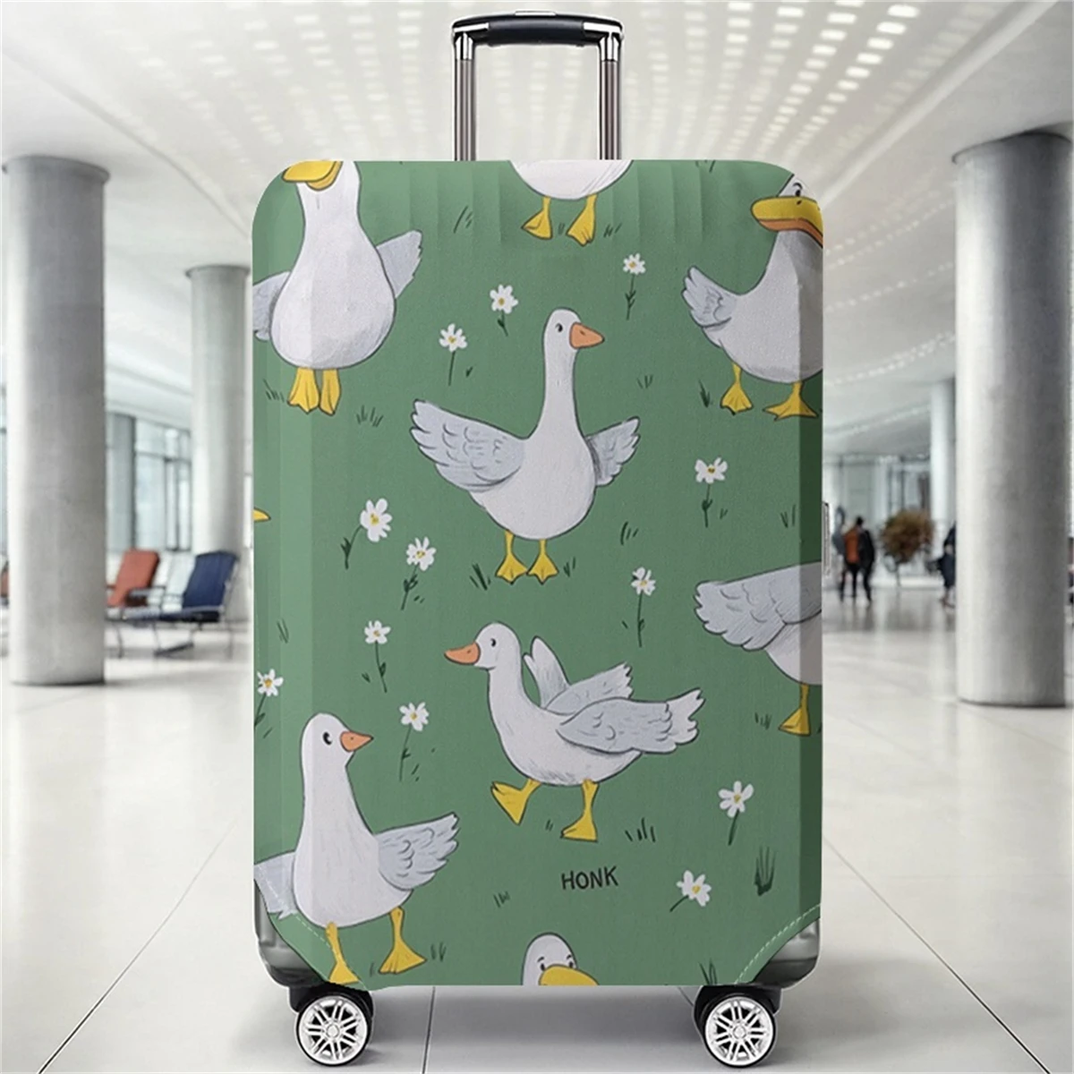 

Big White Goose Daisy Grass Green Pattern Luggage Protective Cover, suitable for 18-32 inch luggage covers, luggage handle glove