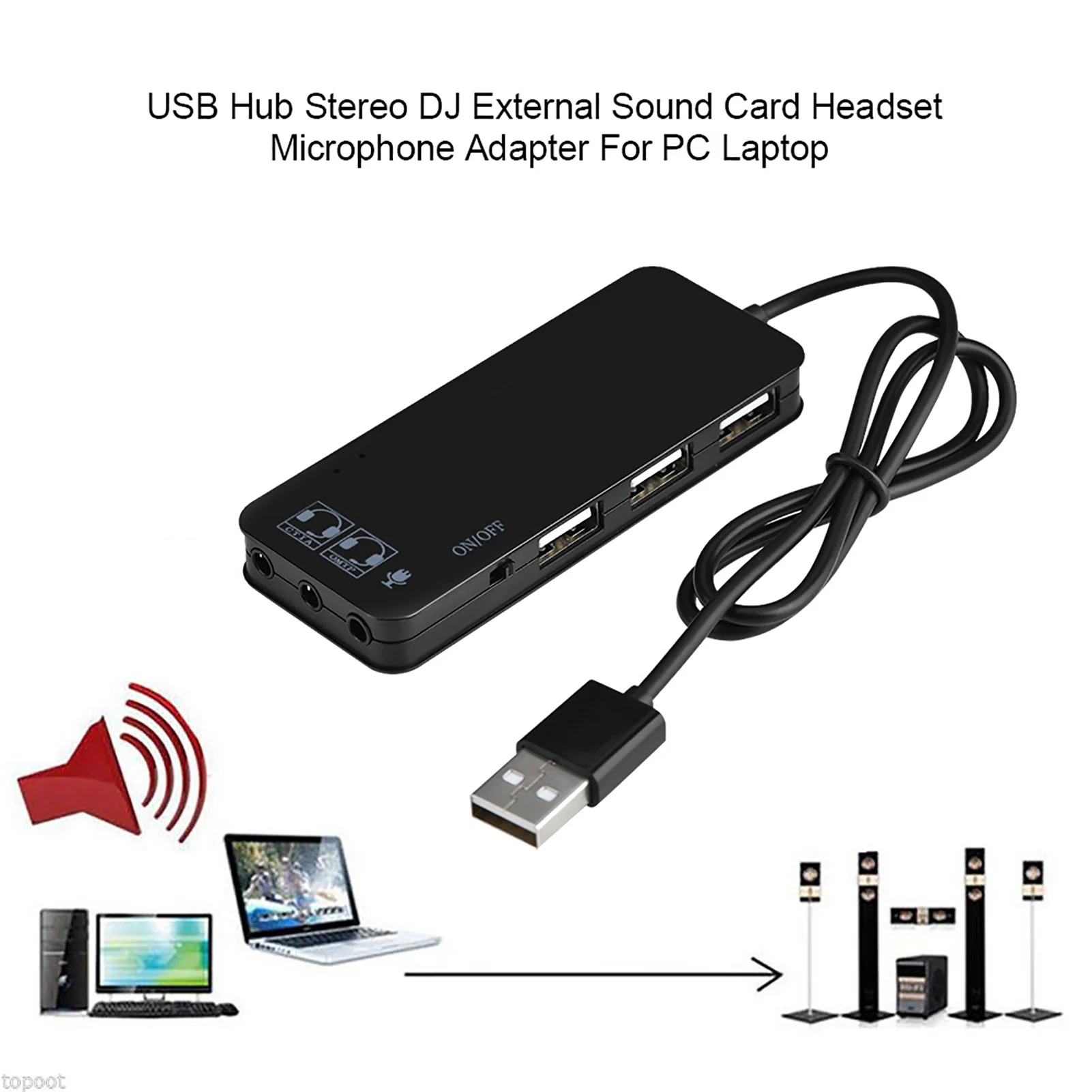 Multi Port Splitter USB 2.0 Hub TO 3 port USB 2.0 + Headphone Mic w 7.1CH Sound Adapter Multi Port Splitter USB 2.0 Splitter