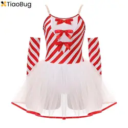 Womens Christmas Candy Cane Cosplay Costume Ballet Dance Skating Tulle Tutu Dress with Gloves Xmas Party Santa Claus Outfits