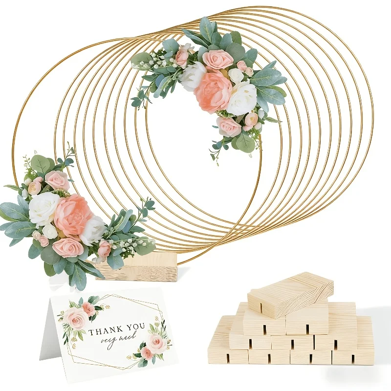 

5pcs - 11.81 Inches Metal Wreath Wreath Centerpieces with Table Stands, Golden Wreath Rings with Bases, for DIY Wedding Decor, Wall Hanging Dreamcatcher Crafts, Birthday, Wedding Party, Proposal, Table Centerpieces