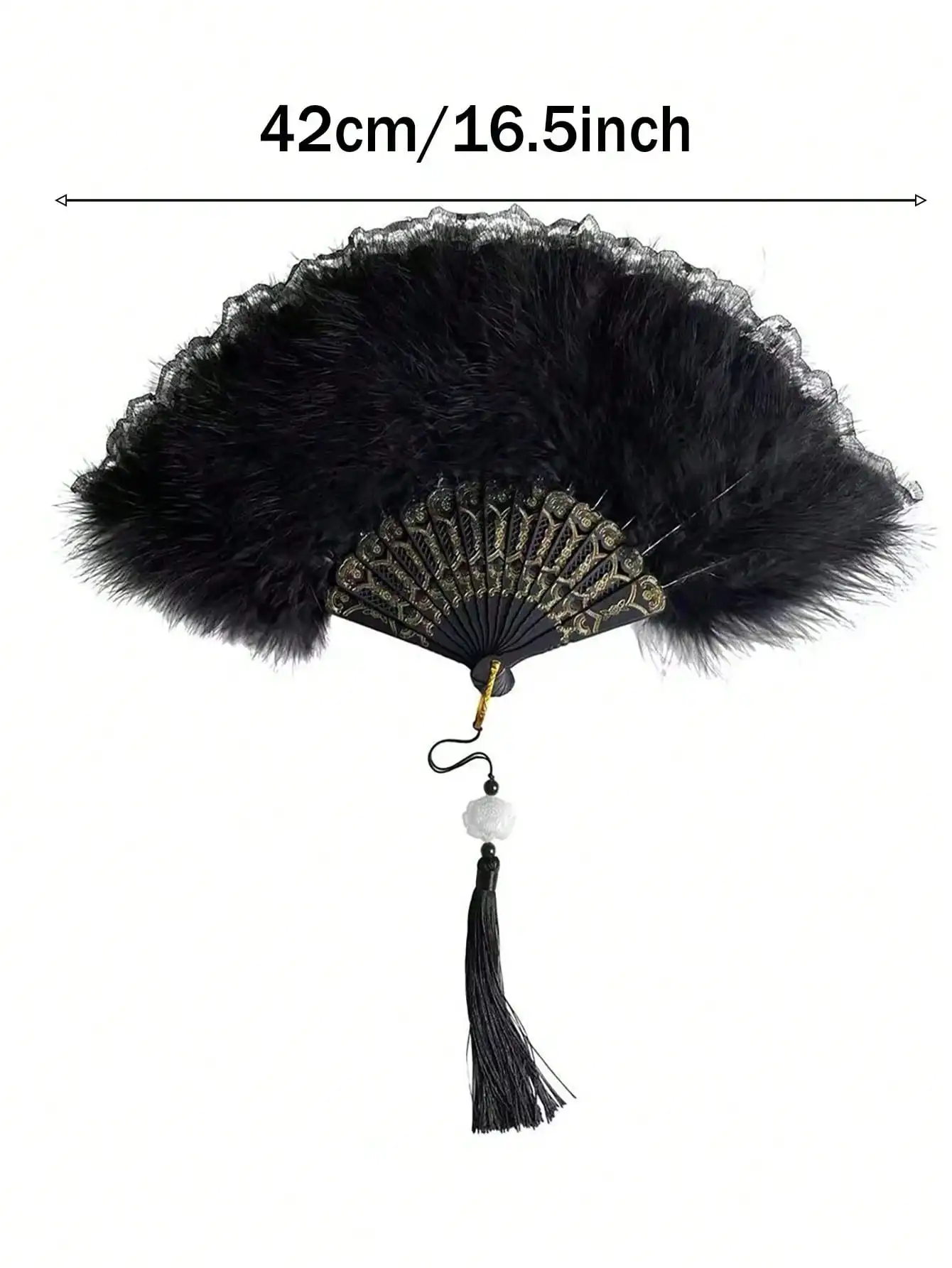 Retro Feather Folding Fan Classical Dance Cheongsam Fashion Show Palace Fan Dress Accessories Design