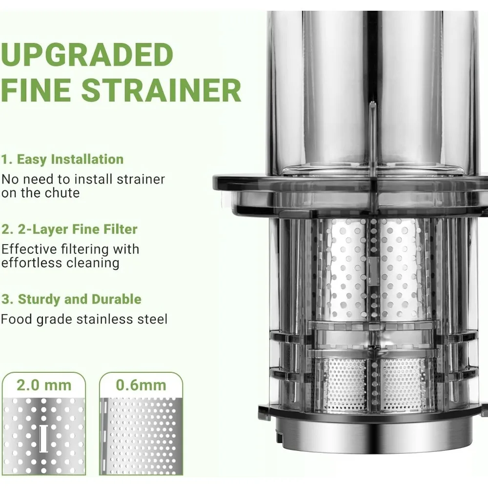 Pembuat jus tekan dingin dengan saringan ganda, penggigit umpan besar & Juicer mastising baja tahan karat & desain Anti tetes, Juicer