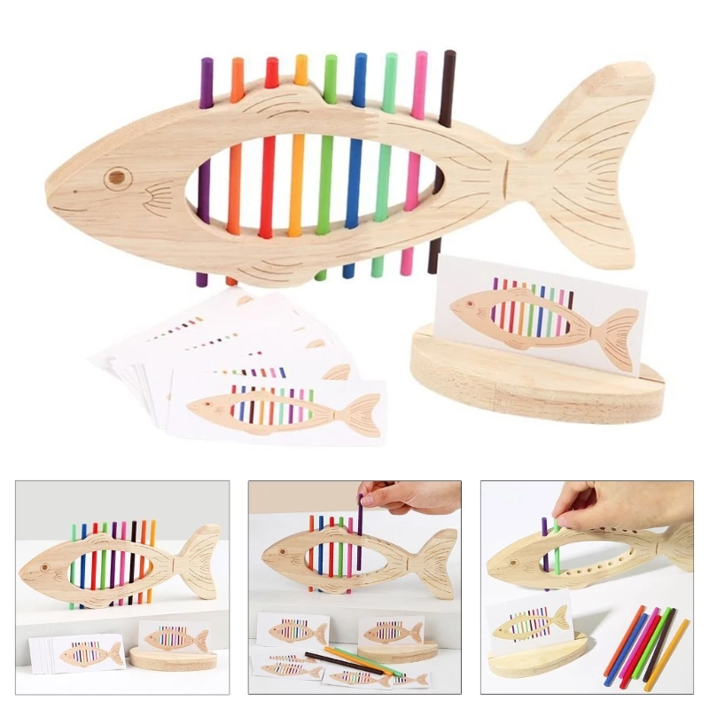 Y4QA Wooden Fishbone Educational Toy for Fine Motor Skorth Colors Classing Practice