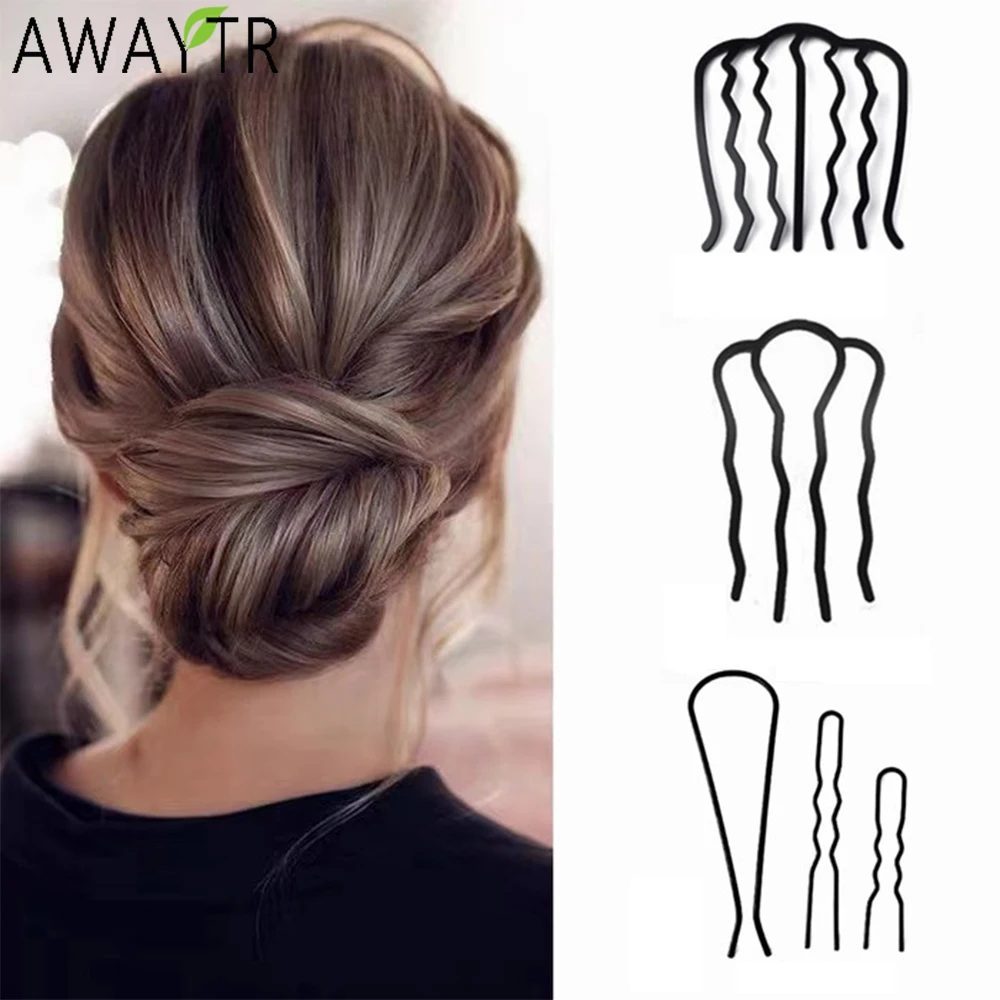 AWAYTR Black Metal Hair Curler Claw Comb Barete Pins Fork Hooks Hairpins for Women Girl Bride Accessories Hairstyles Ornament