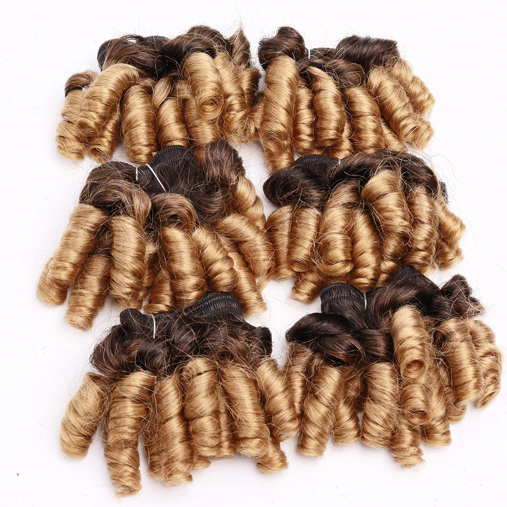 6Pcs Bouncy Curly Human Hair Bundles 100% Brazilian Remy Hair Double Drawn Curly Bundles T1B 30 99J 27 Colored Hair Extension