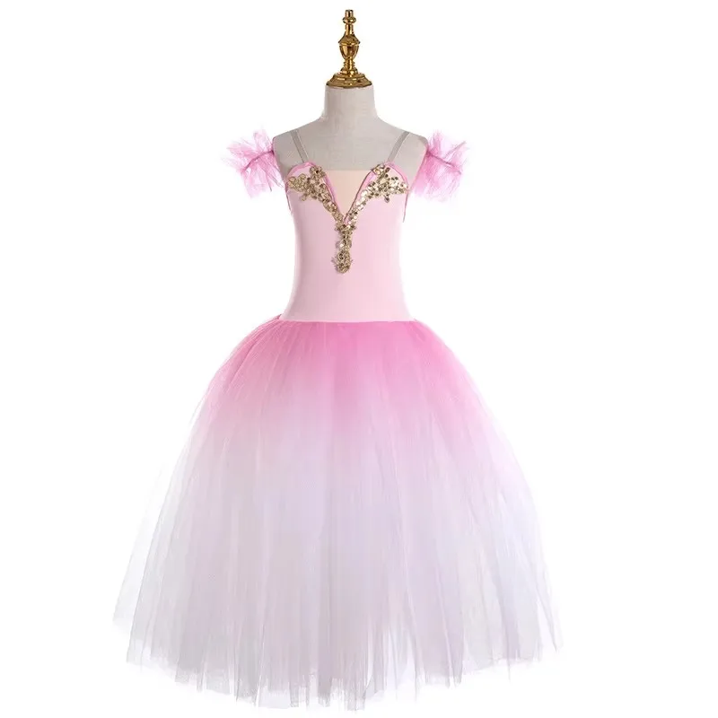 

Pink Ballet Skirt Long Dance Dress For Children Performance Costumes Girls Sling Belly Dance Skirts