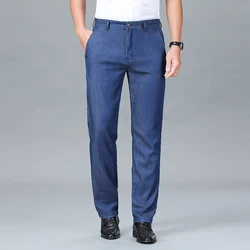 Tencel-pantalones vaqueros finos para hombre, Jeans rectos sueltos de alta gama, ropa Formal informal de negocios, pantalones que combinan con todo, verano