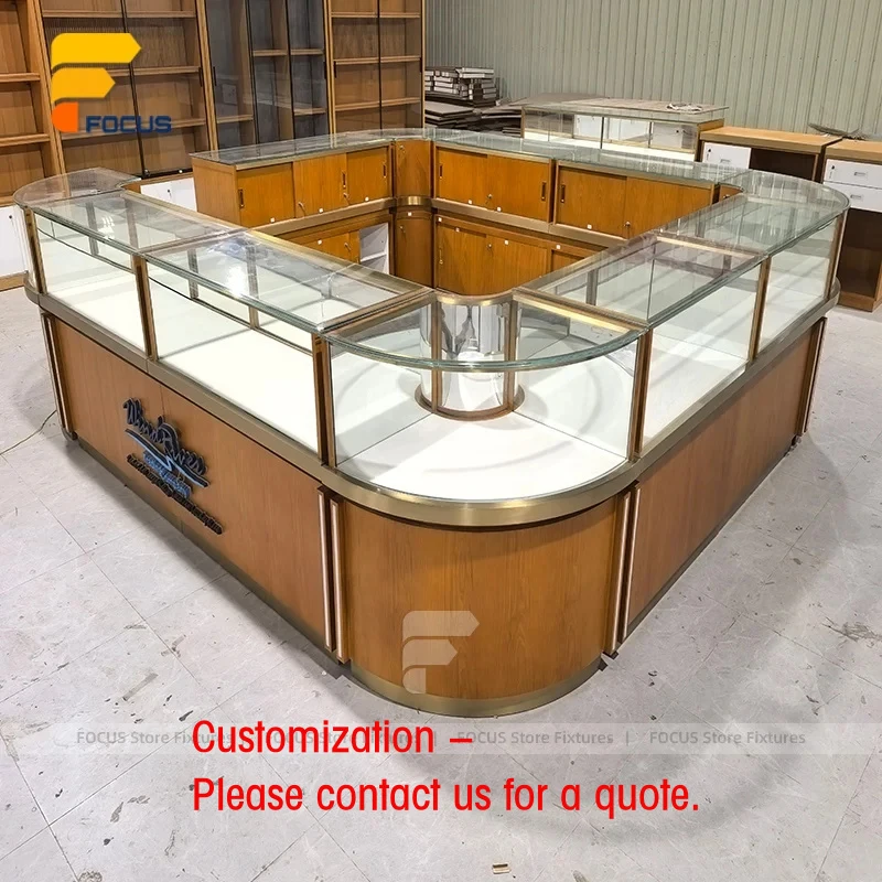 custom.Custom Retail Glass Display Cabinet Wooden Base LED Lighting Lockable Showcase Counter Display Unit
