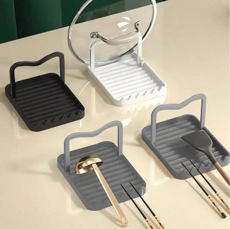 1pc plastic pot lid support stand, including spoon holder and pot lid holder, kitchen utensil support stand, scraper holder