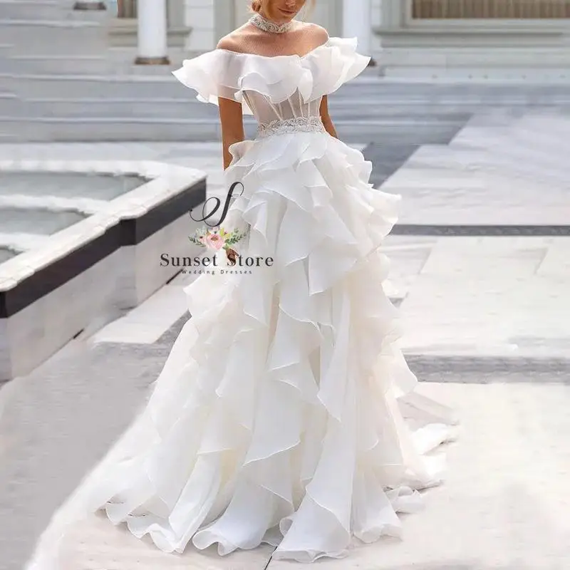 

Customized Elegant A-Line Long Ruffles Prom Dresses for Women Off The Shoulder Floor-Length Special Events Wedding Gala Party