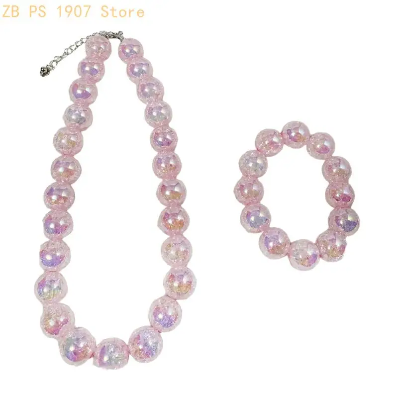 Beaded Necklace and Bracelet Set, Glossy Round Beads, Adjustable Necklace, Coordinated Jewelry for Daily Wear and Parties 55KA