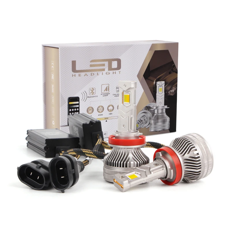 

three-color H1H11 LED headlights fog lights H4 H7 Led IP67 waterproof 2colors APP controls color temperature 9005 Car headlight