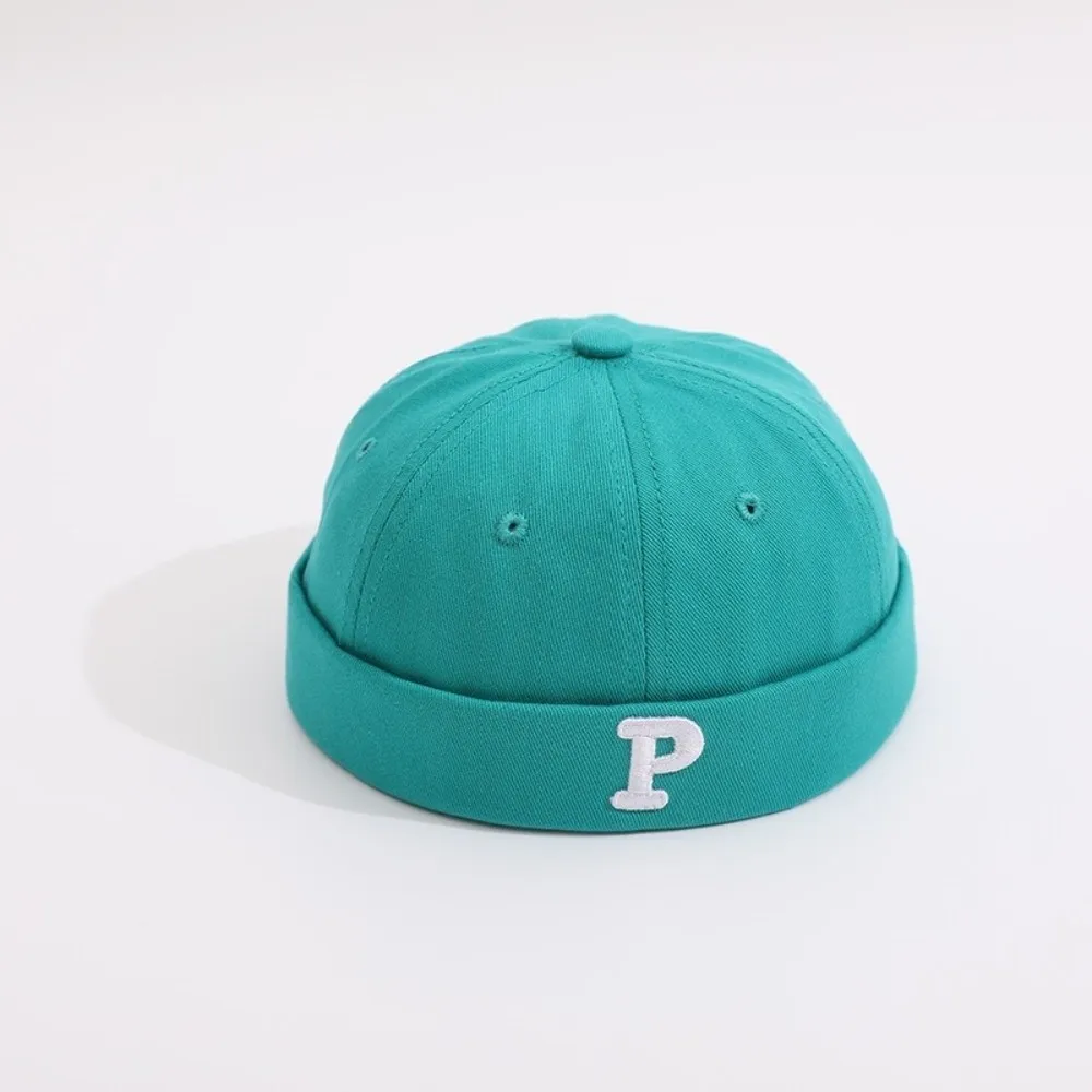 

Vintage Letters Embroidered Brimless Hat Thin Breathable Bonnet Hat Solid Color Docker Cap for Boy Girl