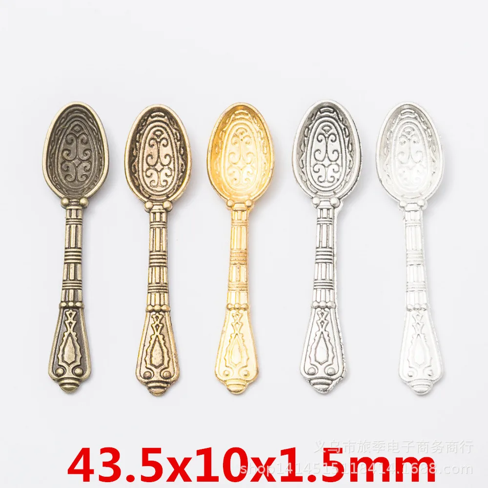 Newest 10Pcs 10*43.5mm Mixed Alloy 5 Color Spoon Charms Keychain Bracelet Pendant Accessory For DIY Jewelry Making