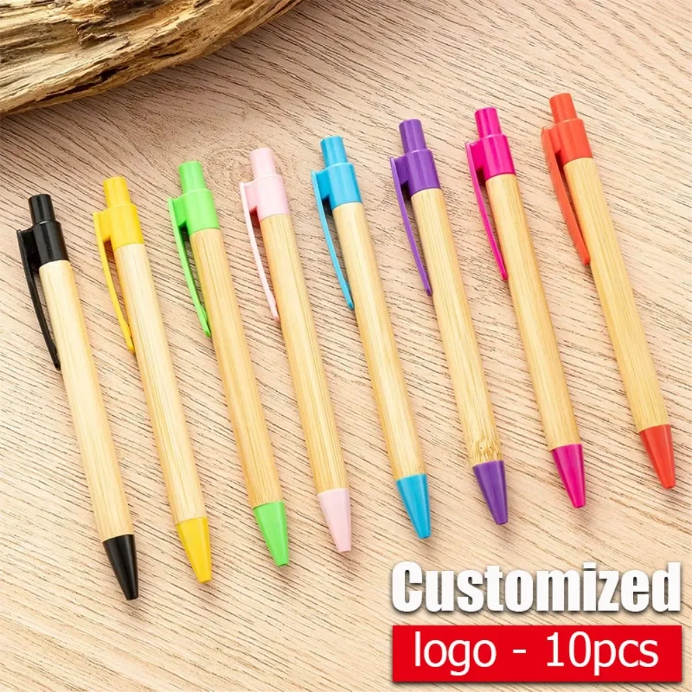 

New Press 10-150pcs Bamboo Ballpoint Pen Customized Logo School Student Writing Stationery Signature Pen Advertising Gift Pen