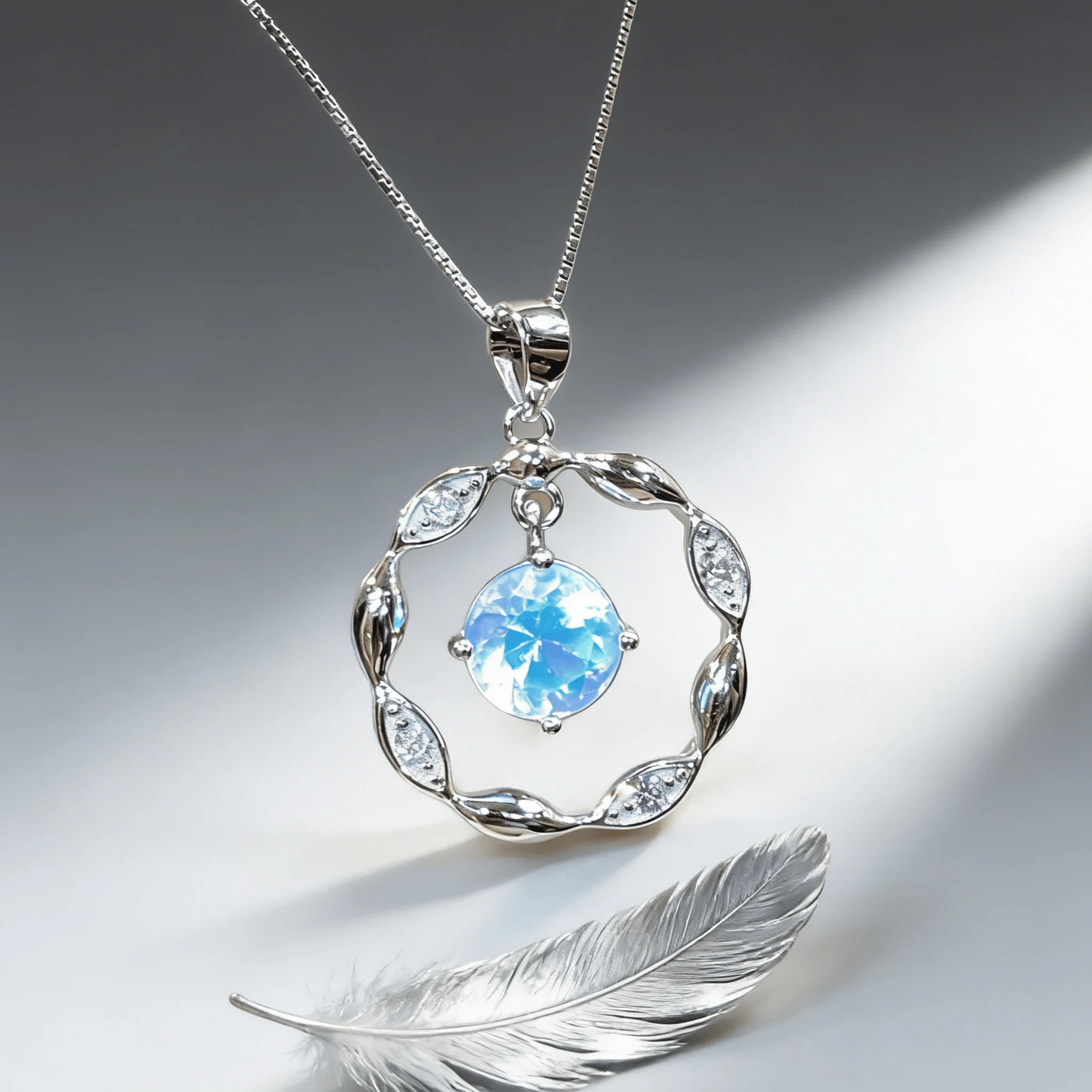 

Natural Mexican Blue Amber Pendant in Hollow Flower Ring Design Sterling Silver Dreamy Sweet Jewelry for Daily Commute Date