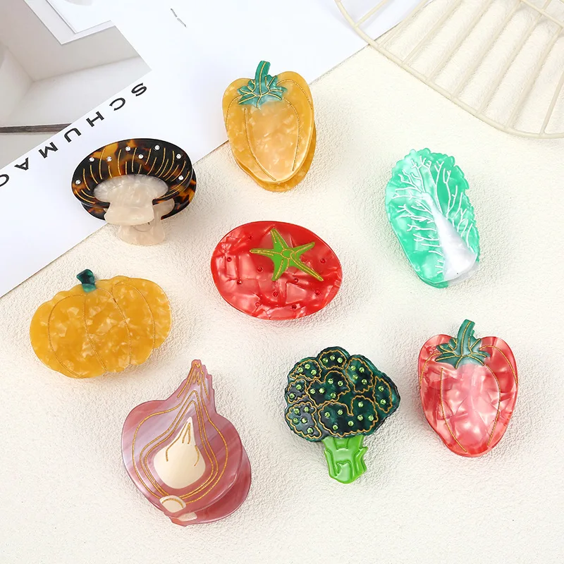 Cute Vegetable Series Hair Claws Cartoon Acetate Hair Claw Clips Creative Broccoli Tomato Shark Clip for Girls Hair Accessories