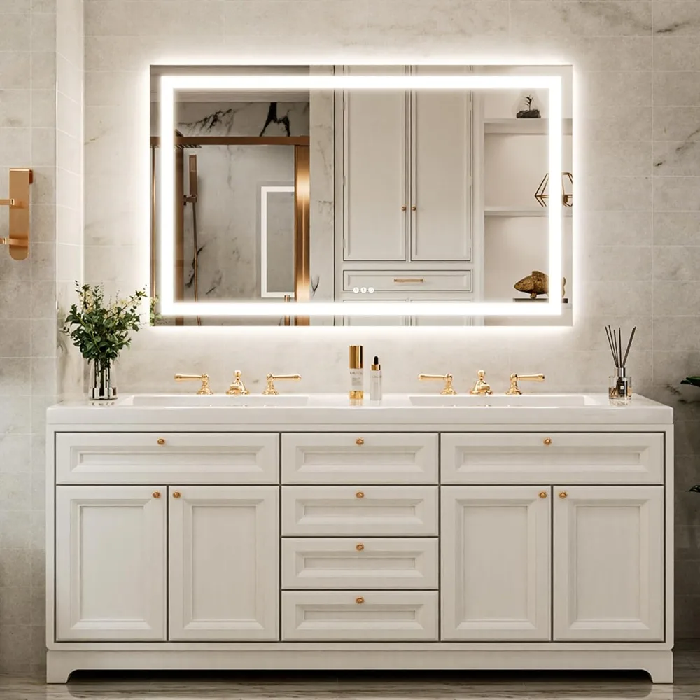 Badezimmer-Kosmetikspiegel mit LED-Beleuchtung, Größe 55 x 30, doppelseitige Hintergrundbeleuchtung und unabhängiger Steuerung, Wandmontage