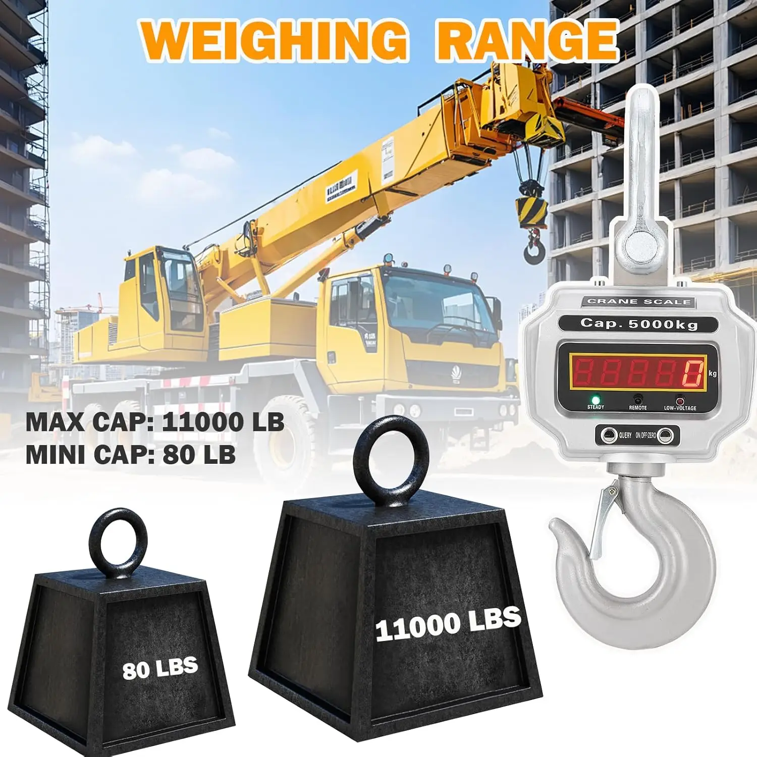 Timbangan Derek Digital 11000lbs/5000kg Tugas Berat Industri Elektronik Dengan Pengait Presisi Tinggi Untuk Konstruksi Pabrik