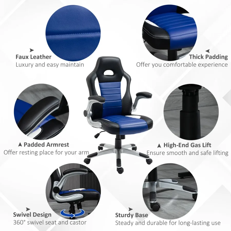 Racing Gaming Chair PU Leather Office Chair Executive Computer Desk Chair with Adjustable Height, Flip Up Armrest, Swivel Wheel view 6