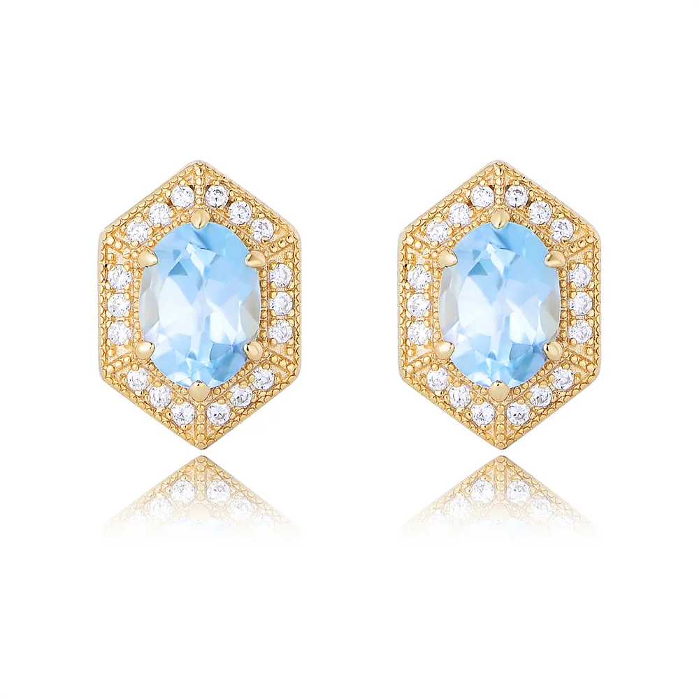 natural sky blue topaz stud earrings luxury 14K gold plated 925 Sterling silver earrings jewelry wholesale modern design earring