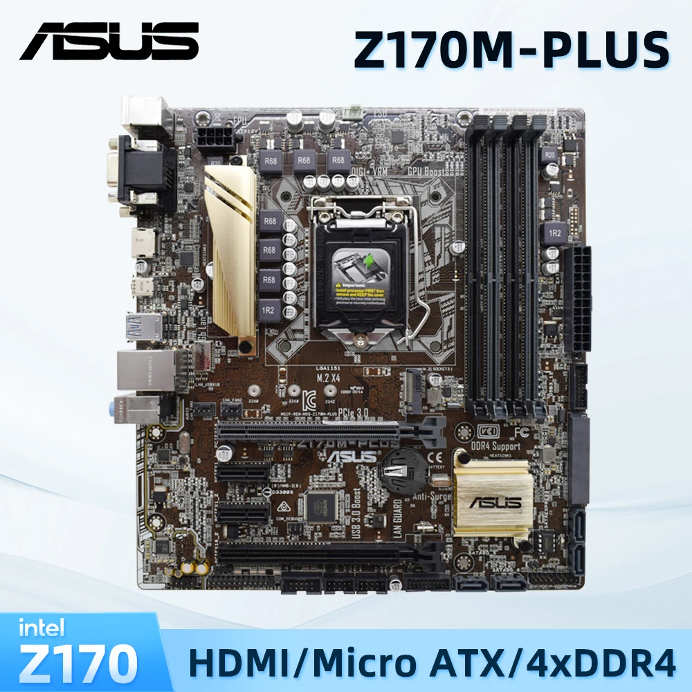 

ASUS Z170M-PLUS Intel Z170 Motherboard Micor ATX DDR4 LGA 1151 Socket Supports for Core i3 6100 6300 i5 6400 6500 6600 i7 6700