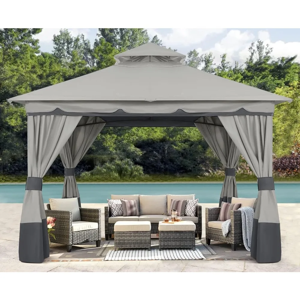 

8'x8' Outdoor Gazebo, Double Roof Patio Gazebo with And Shade Curtains, 105.6"L X 105.6"W X 105.6"H, 61 Pounds