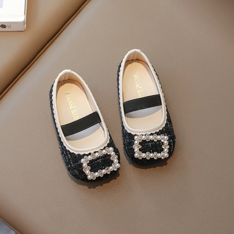 Autumn Girl's Princess Shoes Elastic Band Crystal Sweet Kid's Flat Shoe Solid Colors Anti-slip Fashion Daily Children Shoe