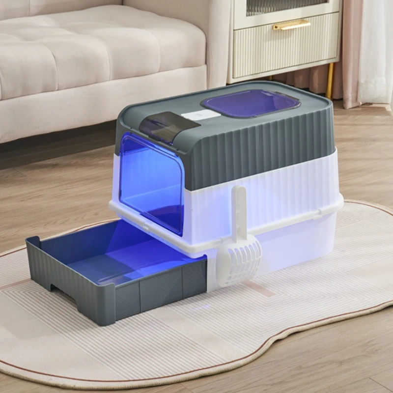 

Cat Bedpans Cat Litter Box Fully Enclosed Drawer Toilet Anti-splashing Ultraviolet Sterilization Cat Toilet Clean Pet Supplies