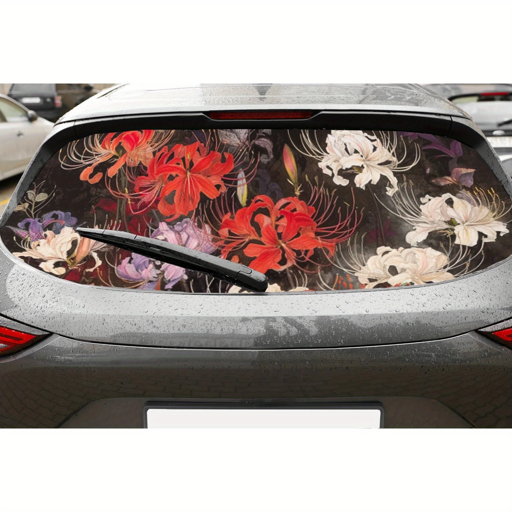 

Mysterious Spider Lily PVC Perforated Car Vinyl Wraps, Privacy Enhancing Design for Rear Window, Car Rear Windshield Sticker for