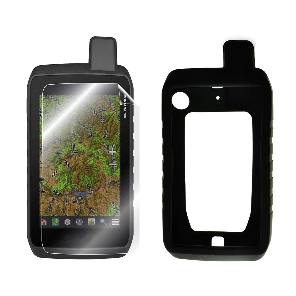 ซิลิคอนป้องกันกรณีผิว + หน้าจอ LCD Protector ฟิล์มสําหรับเดินป่า GPS มือถือ Garmin Montana 700 750 750i 700i