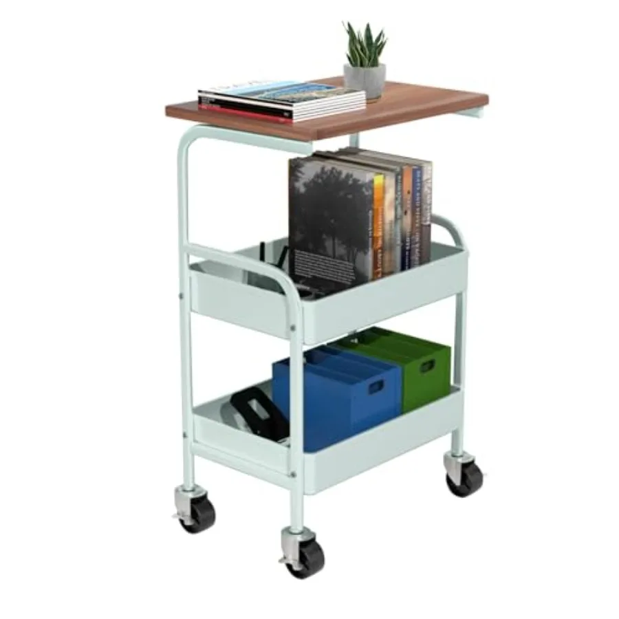 

Rolling Cart with Wooden Tabletop 3 Tier Metal Utility Cart Rolling Storage Organizer Cart with Lockable Wheels for Kitchen Off