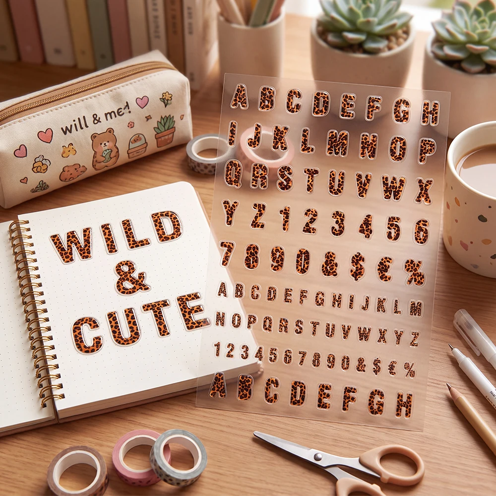 Leopard Print Alphabet Stickers Y2K Wild Animal Pattern Clear PVC Letters Numbers For Journal Scrapbooking DIY Decor Gifts