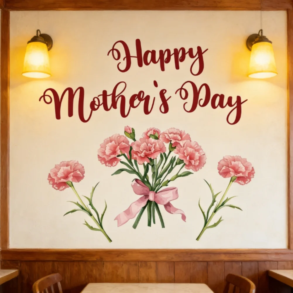 Self-Adhesive Decal Mothers Day Sticker Pink Wall Sticker Suitable For Smooth Surfaces PVC Material Floral Design