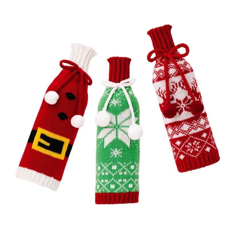 3Pack Knits Snowflake Wine Bottle Cover Protectors for Seasonal Festivities New Dropship