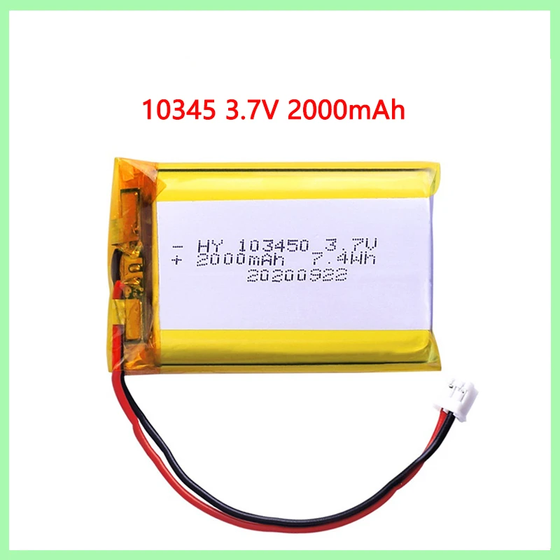 103450 3.7V 2000mAh Polymer Lithium Rechargeable Battery jst PH 2.0mm 2pin plug for Camera GPS navigator MP5 Bluetooth Headset