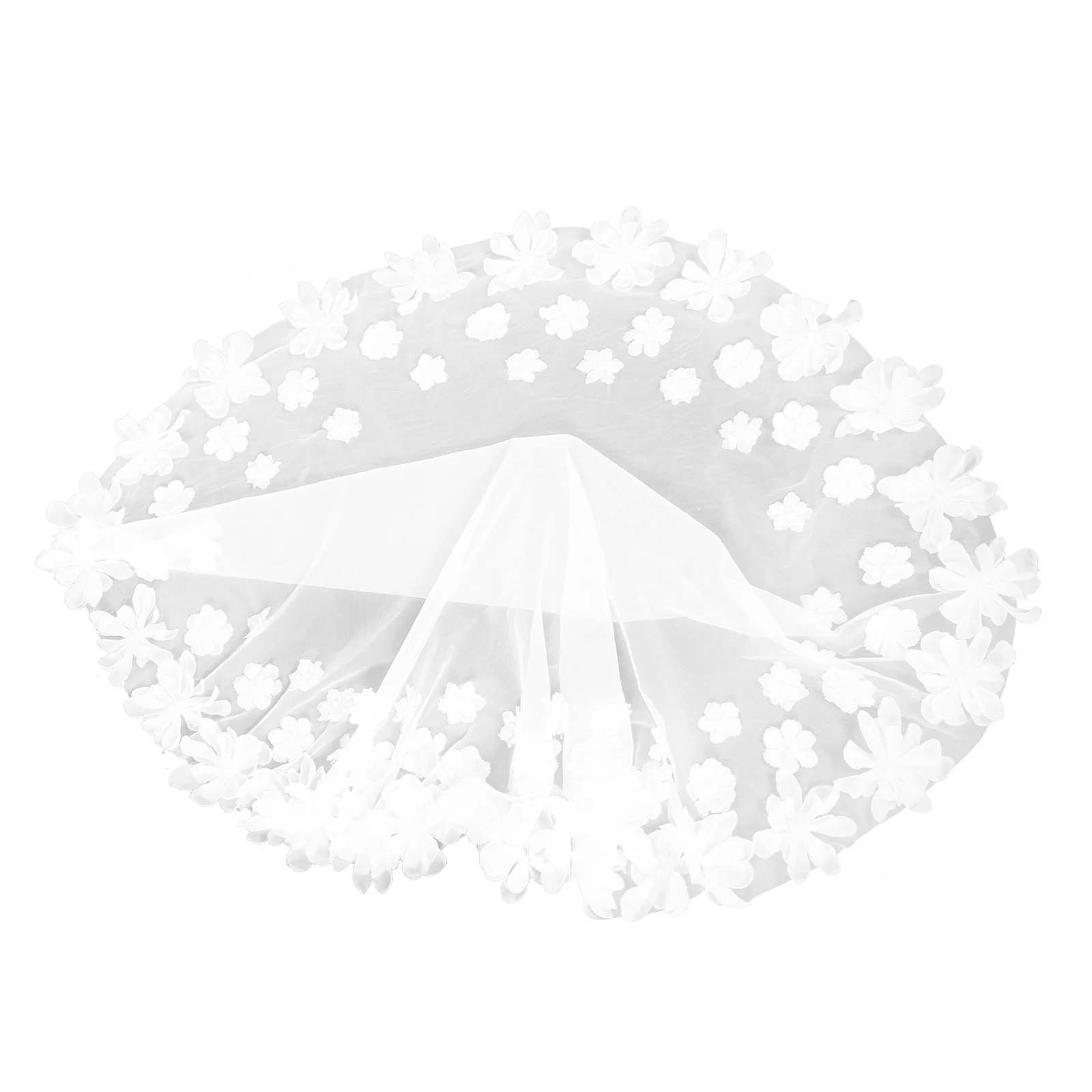 

Floral Bridal Headpiece White Net Veil Shoulder Length Wedding Bridal Hair Accessories for Bride Floral Mesh Veil