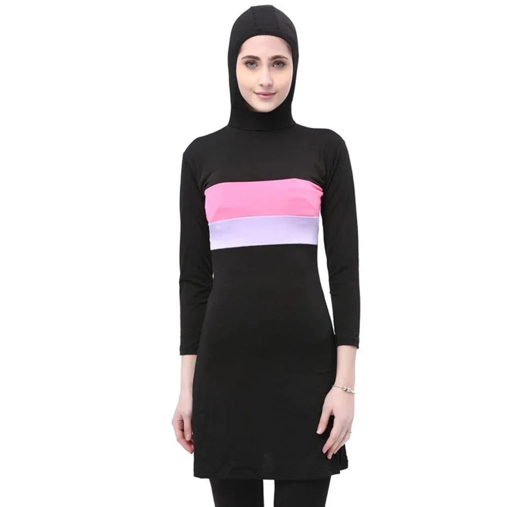 Traje de baño musulmán con estampado a rayas para mujer, Hijab musulmán, bañador islámico de talla grande, ropa de Surf, burkini deportivo 5XL