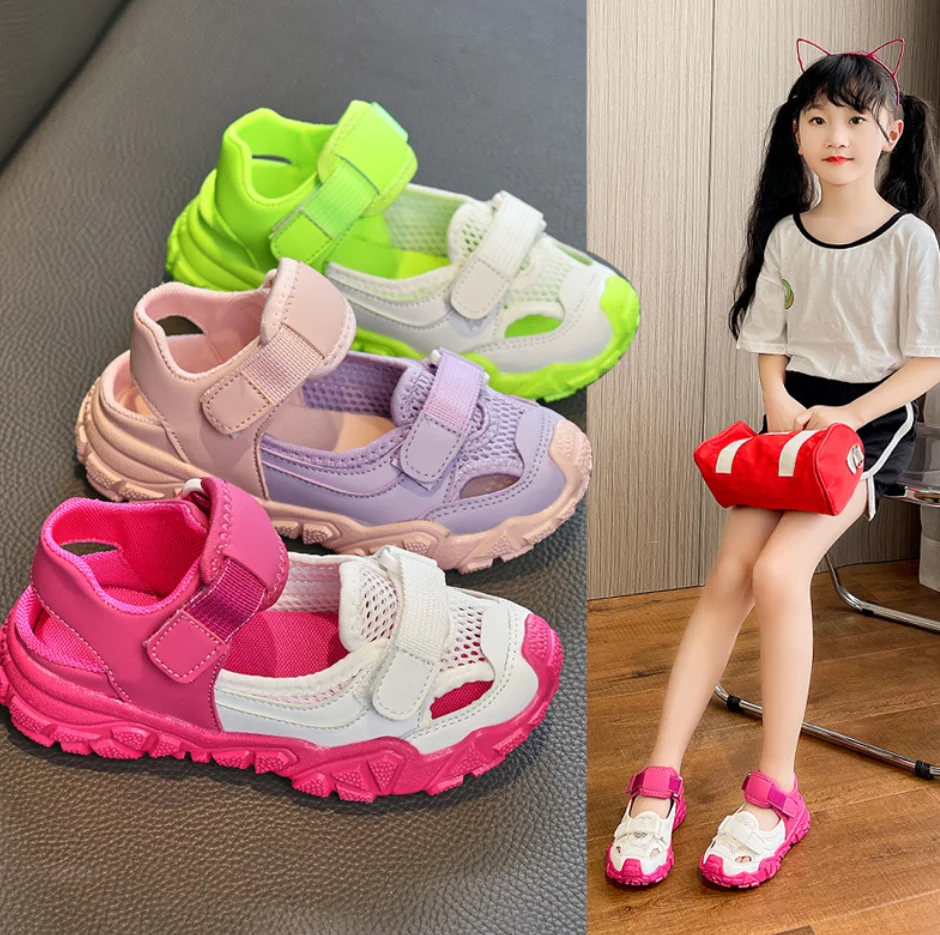 

Children Sport Sandals for Girls Mesh Breathable Sneaker Casual Beach Shoes Fashion Hollow Out Non-slip Flat Tenis Running Shoes